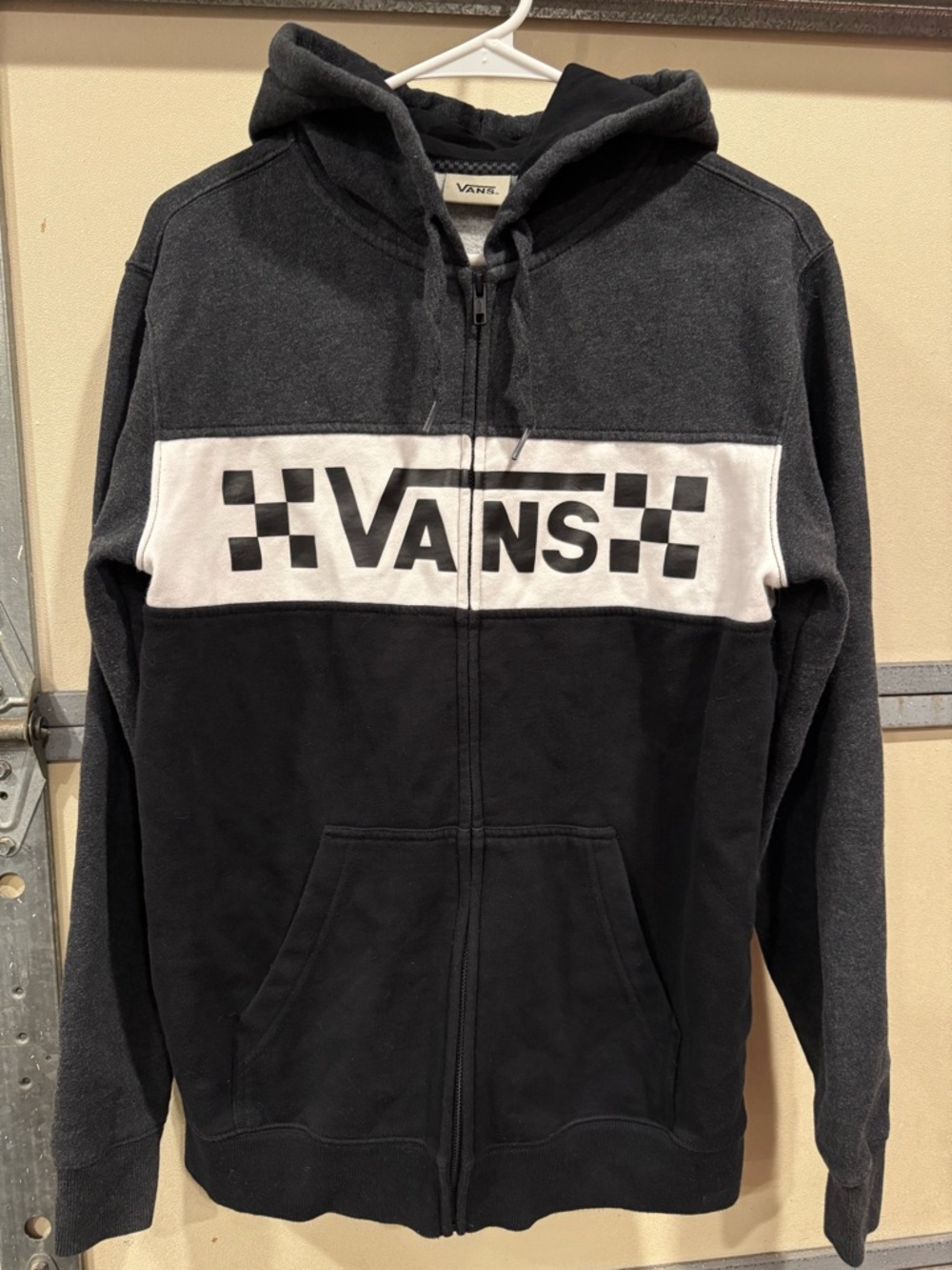 VANS‎ Black Gray White Small Checkerboard Checkered Full Zip Hoodie